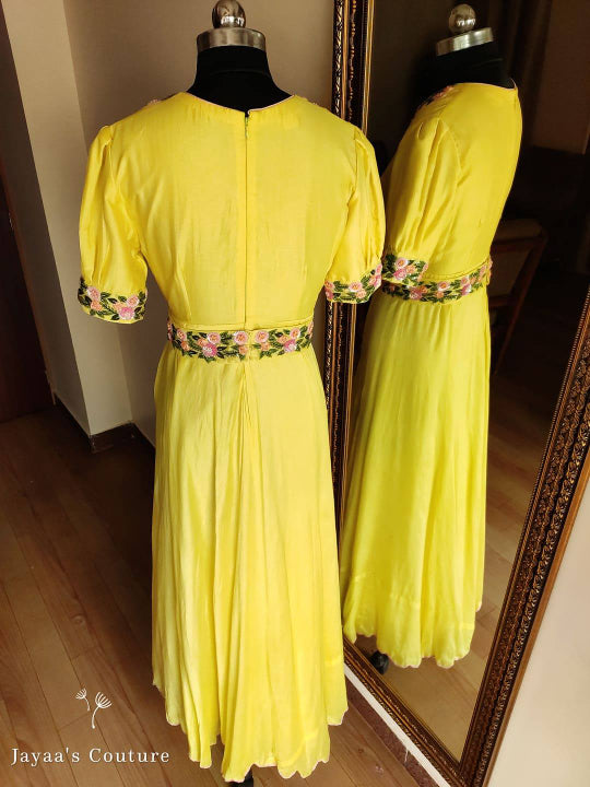 Liril green gown with hand embroidered belt and dupatta