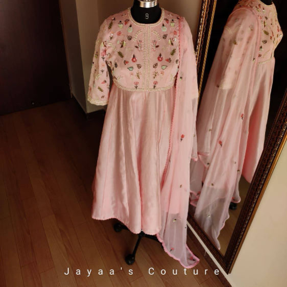 Pastel pink gown with dupatta