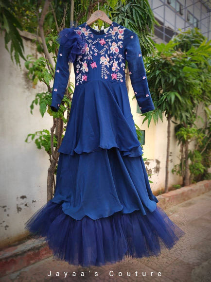 Peacock blue frill gown