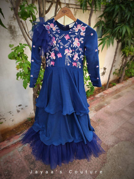 Peacock blue frill gown