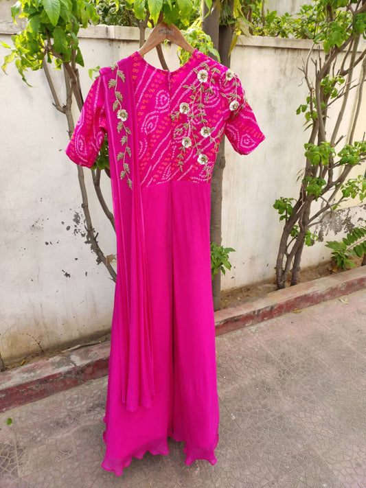 Dark pink bandhani gown