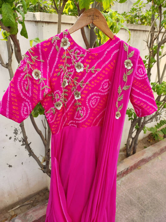 Dark pink bandhani gown