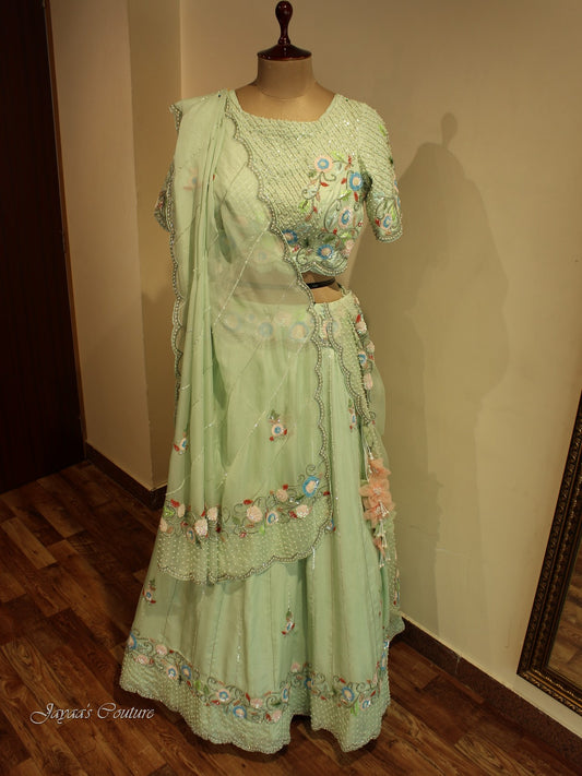 Pastel Green lehenga with blouse and dupatta