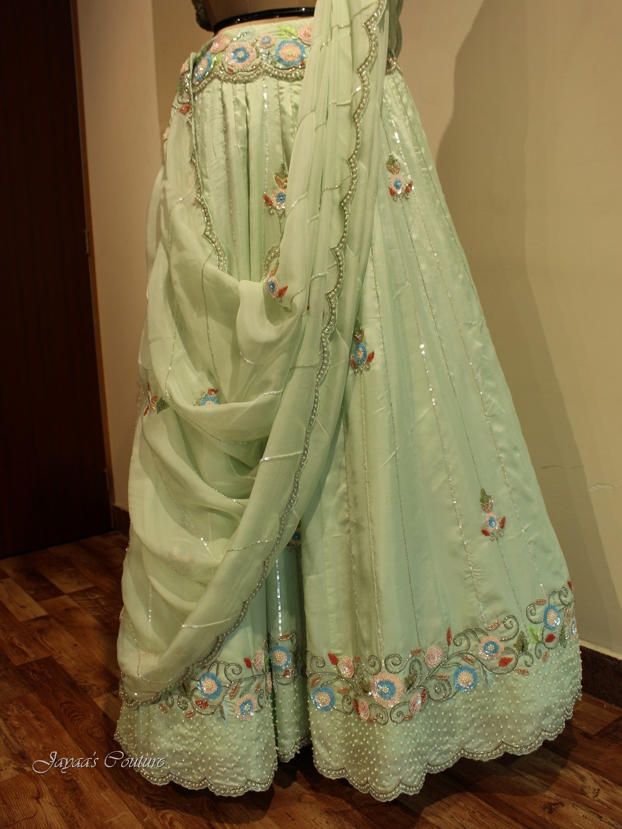 Pastel Green lehenga with blouse and dupatta
