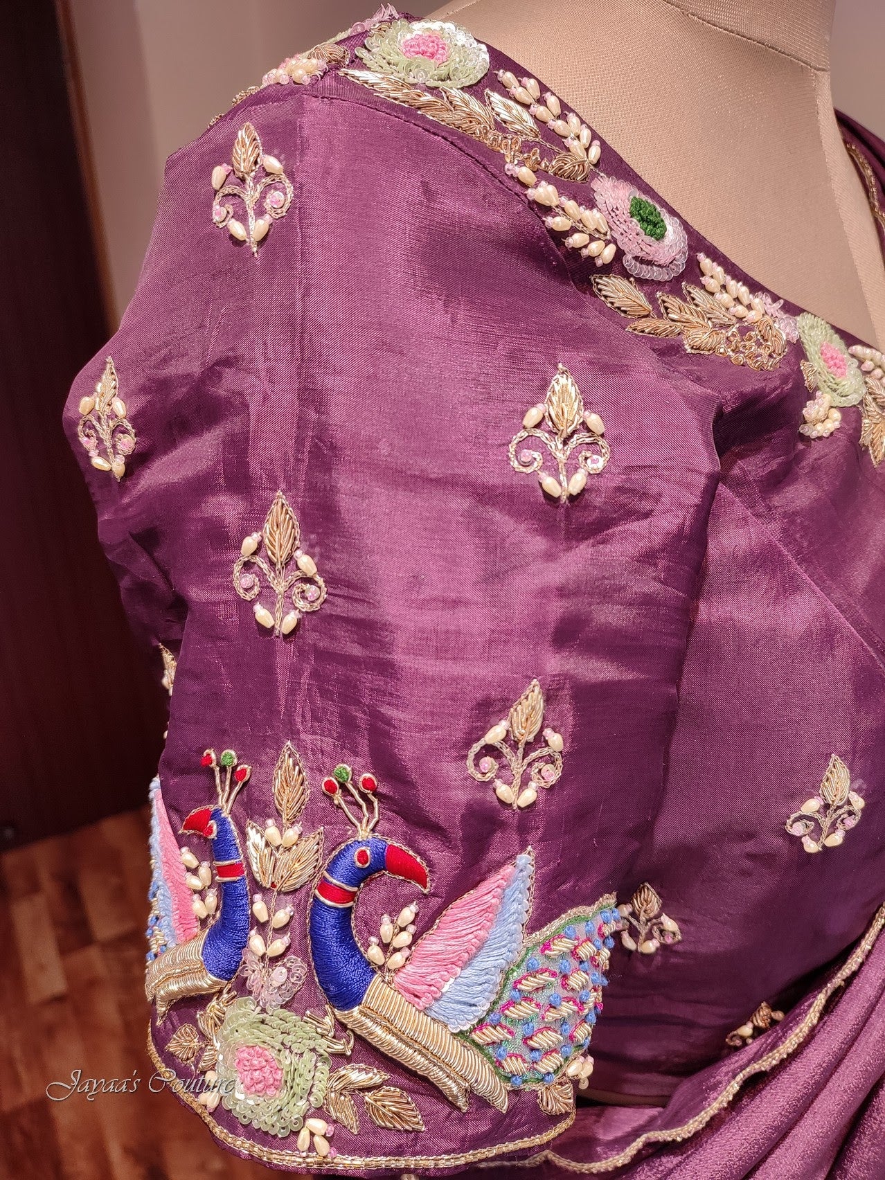 Mauve lehenga set with crushed skirt