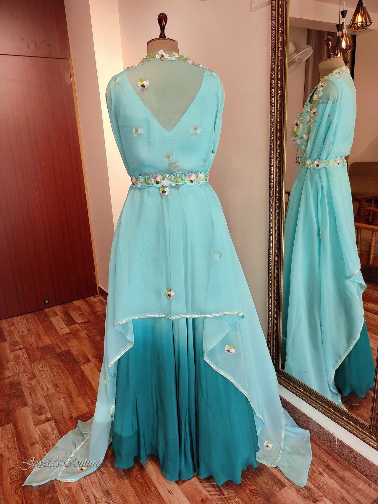 Teal green lehenga with dupatta