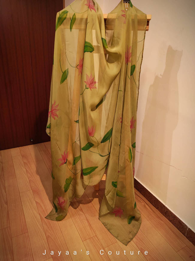 Olive Green Hand painted Dupatta