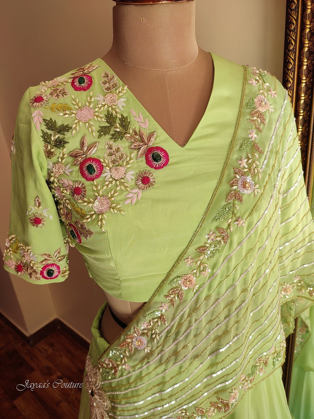 Green lehenga set with drape dupatta