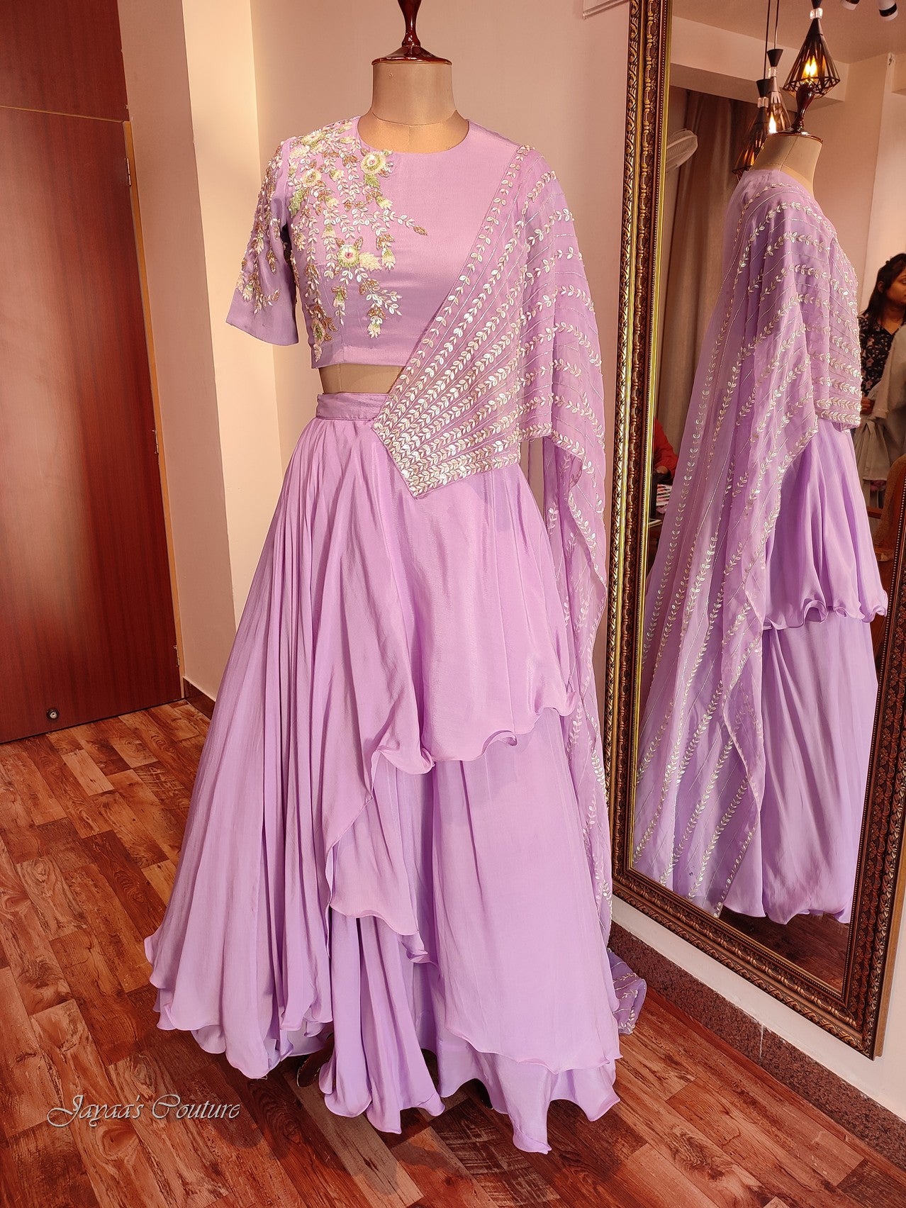 lavender lehenga set with drape dupatta
