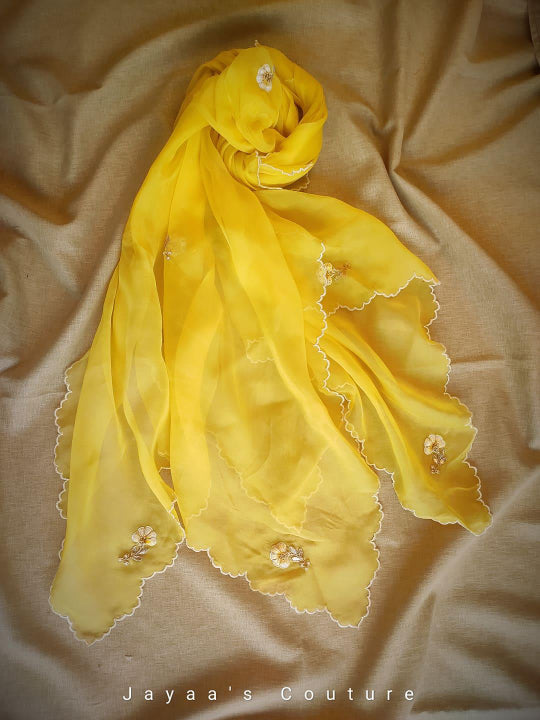 Lemon Yellow organza Dupatta