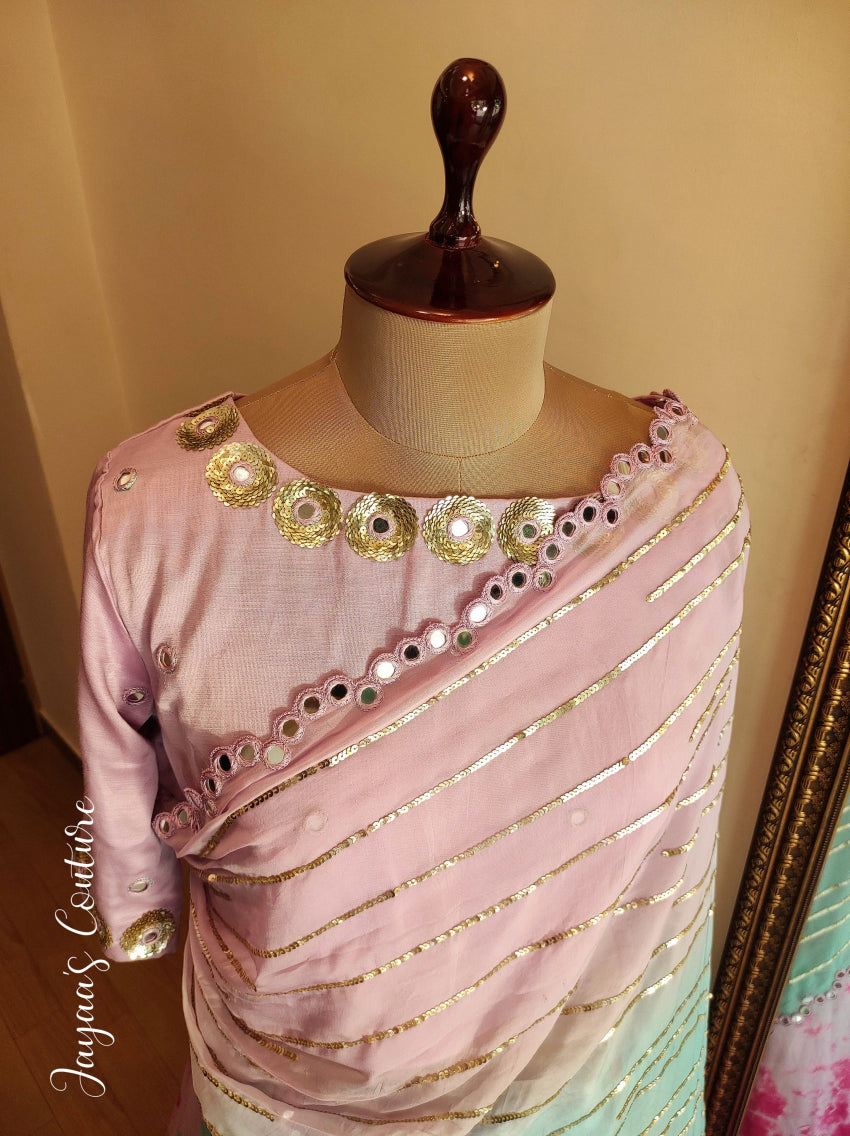 Lavender tie & dye lehenga with blouse & draped dupatta