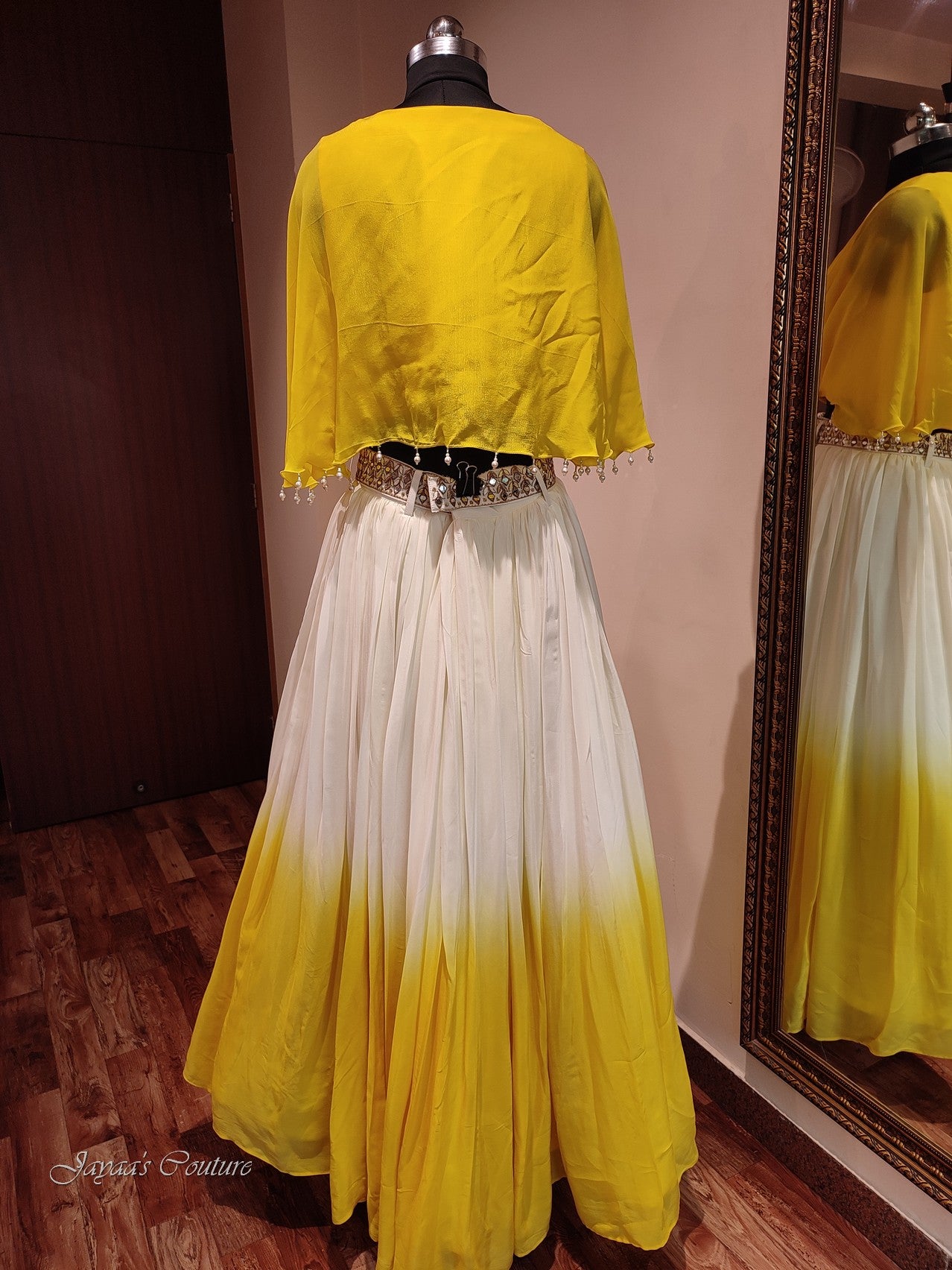 Yellow off white shaded crop top with skirt