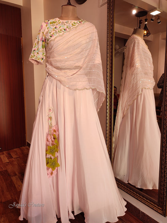 Powder pink lehenga set with drape dupatta