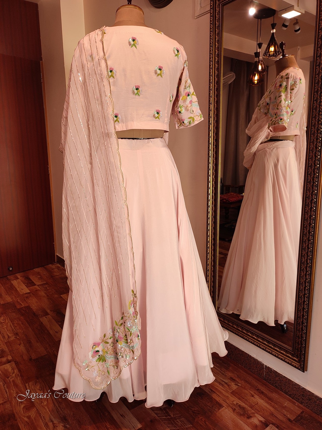 Powder pink lehenga set with drape dupatta