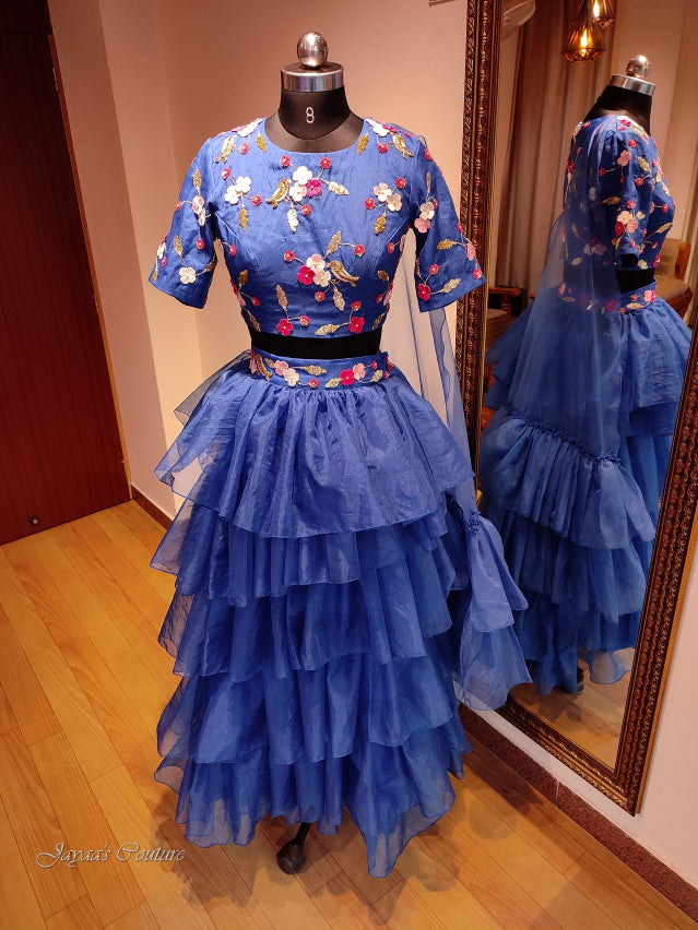 Royal blue skirt with blouse