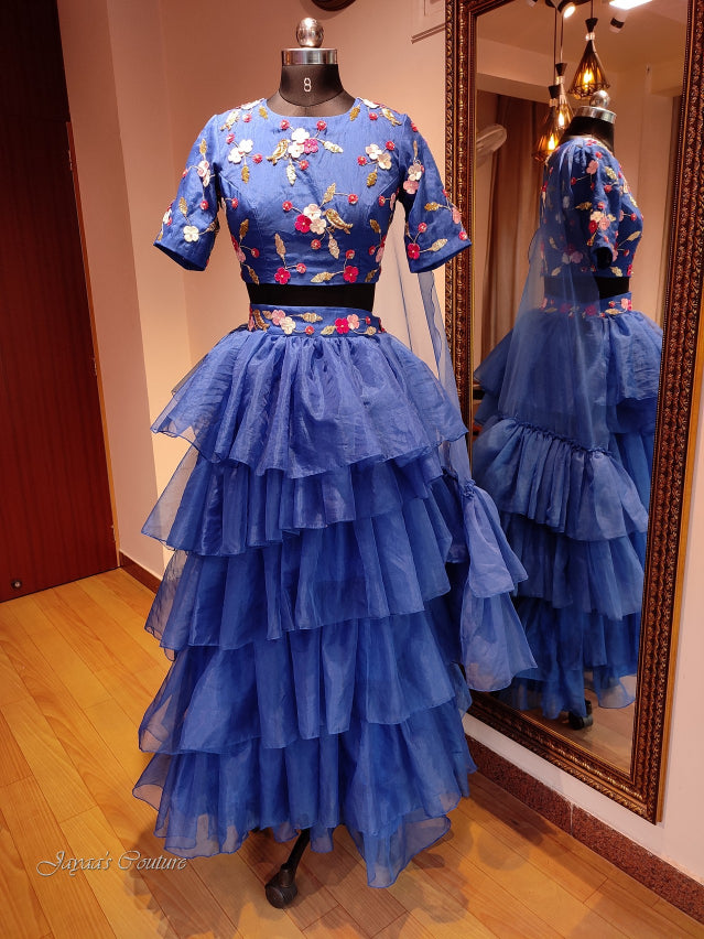 Royal blue skirt with blouse
