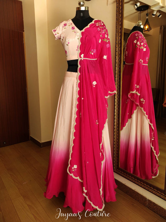 Ombre shaded blush Pink lehenga with attached dupatta