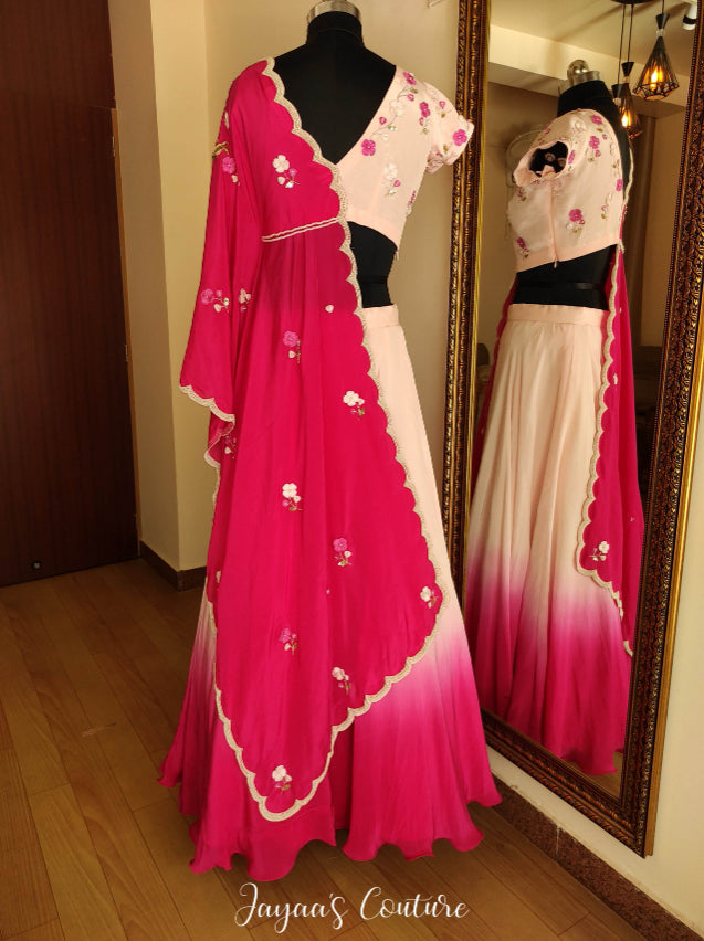 Ombre shaded blush Pink lehenga with attached dupatta