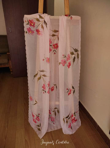 Blush Pink Hand Painted Organza dupatta