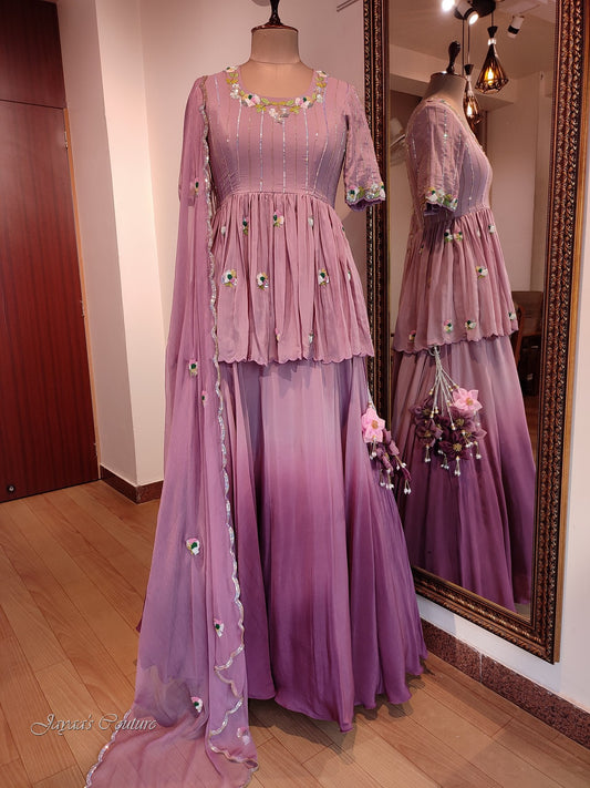 Mauve peplum with skirt and dupatta