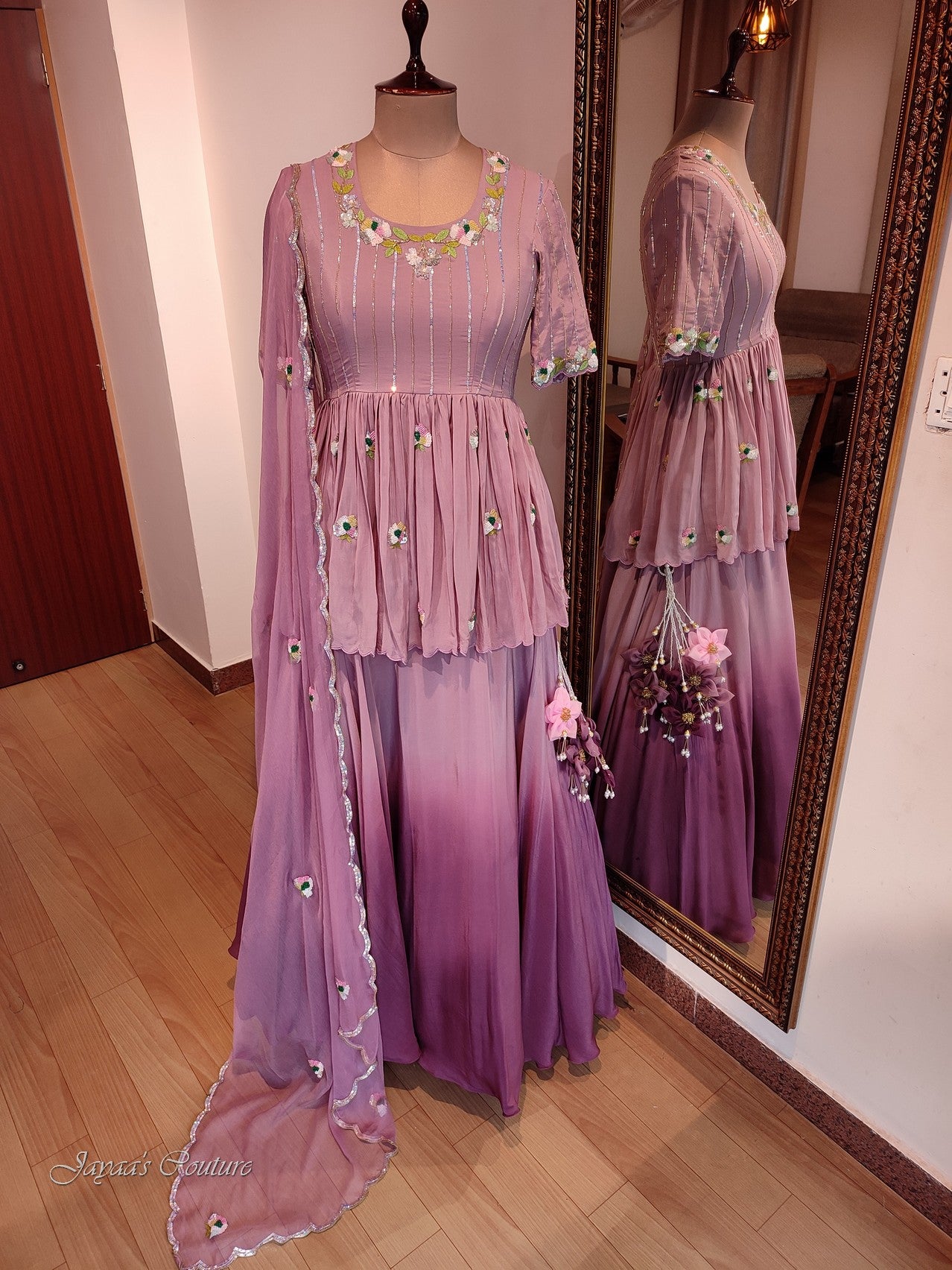 Mauve peplum with skirt and dupatta