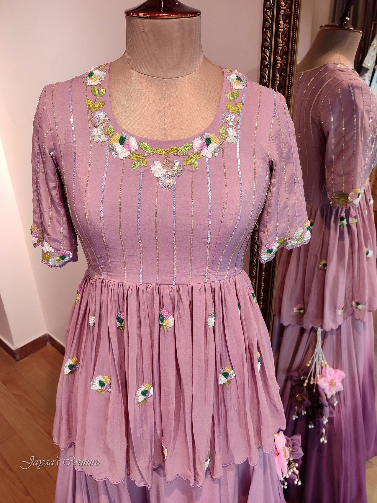 Mauve peplum with skirt and dupatta