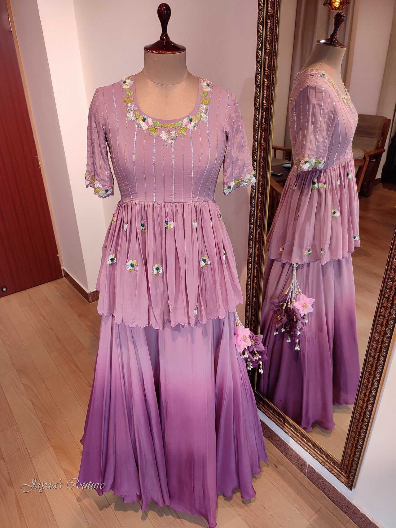 Mauve peplum with skirt and dupatta