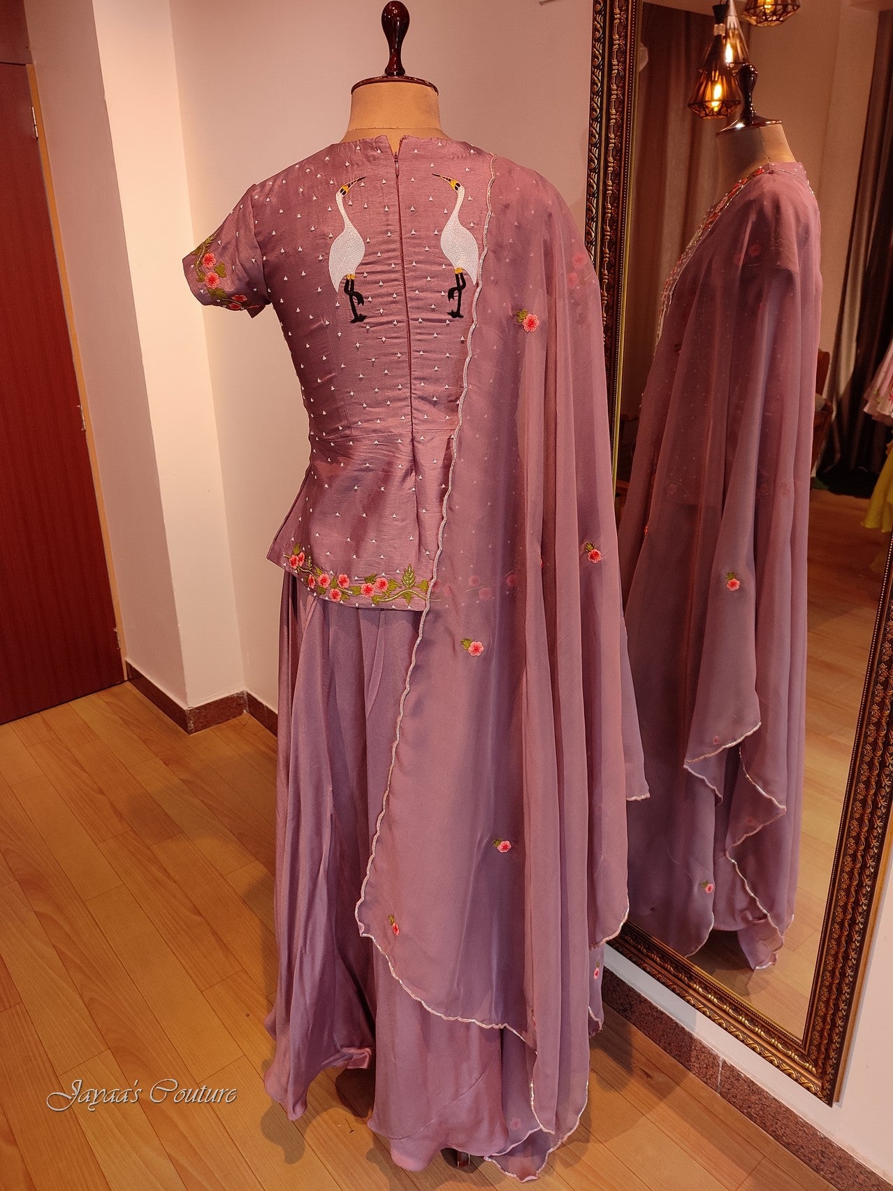 Mauve top with skirt and dupatta