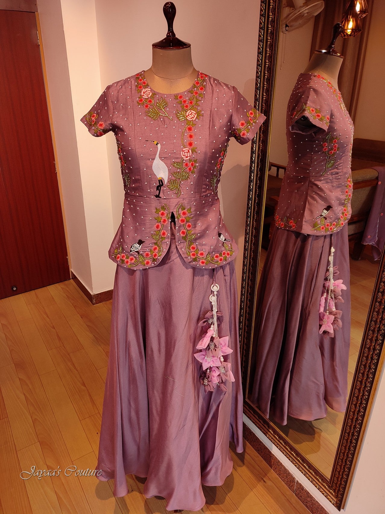 Mauve top with skirt and dupatta