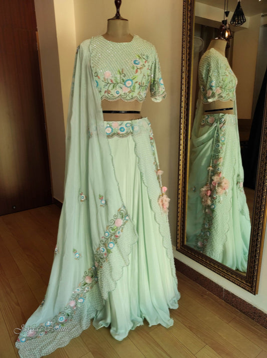 Pastel pista green lehenga with blouse & dupatta