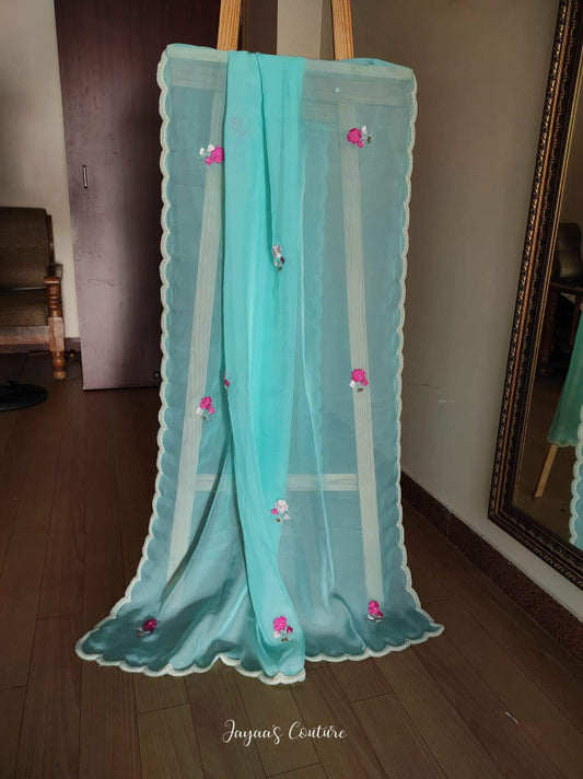 Sea Green Ombre Embroidered Dupatta