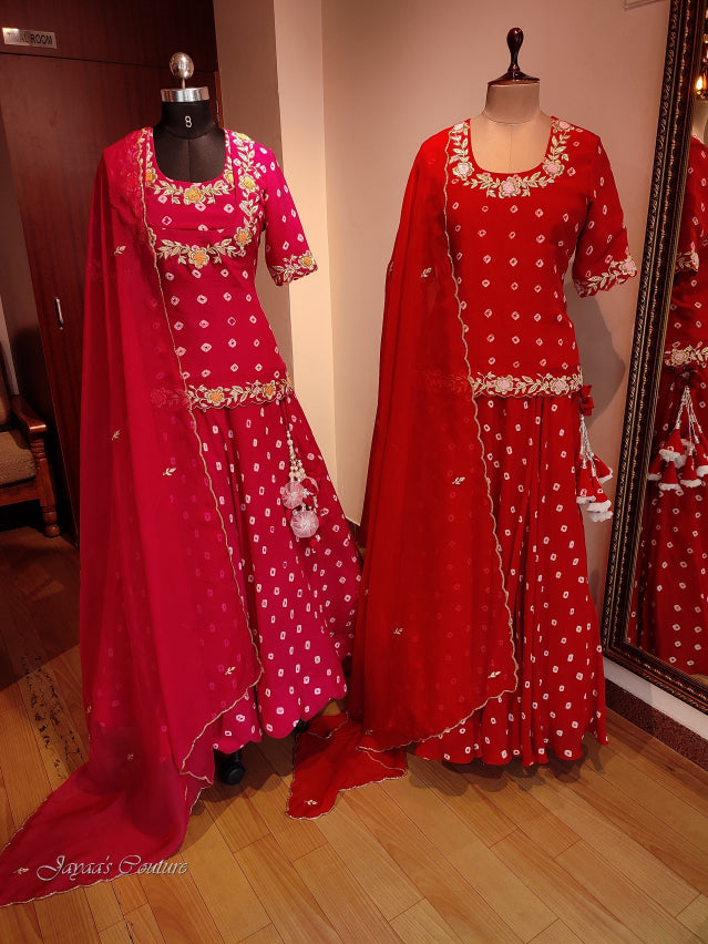 Red bandhej lehenga set with dupatta