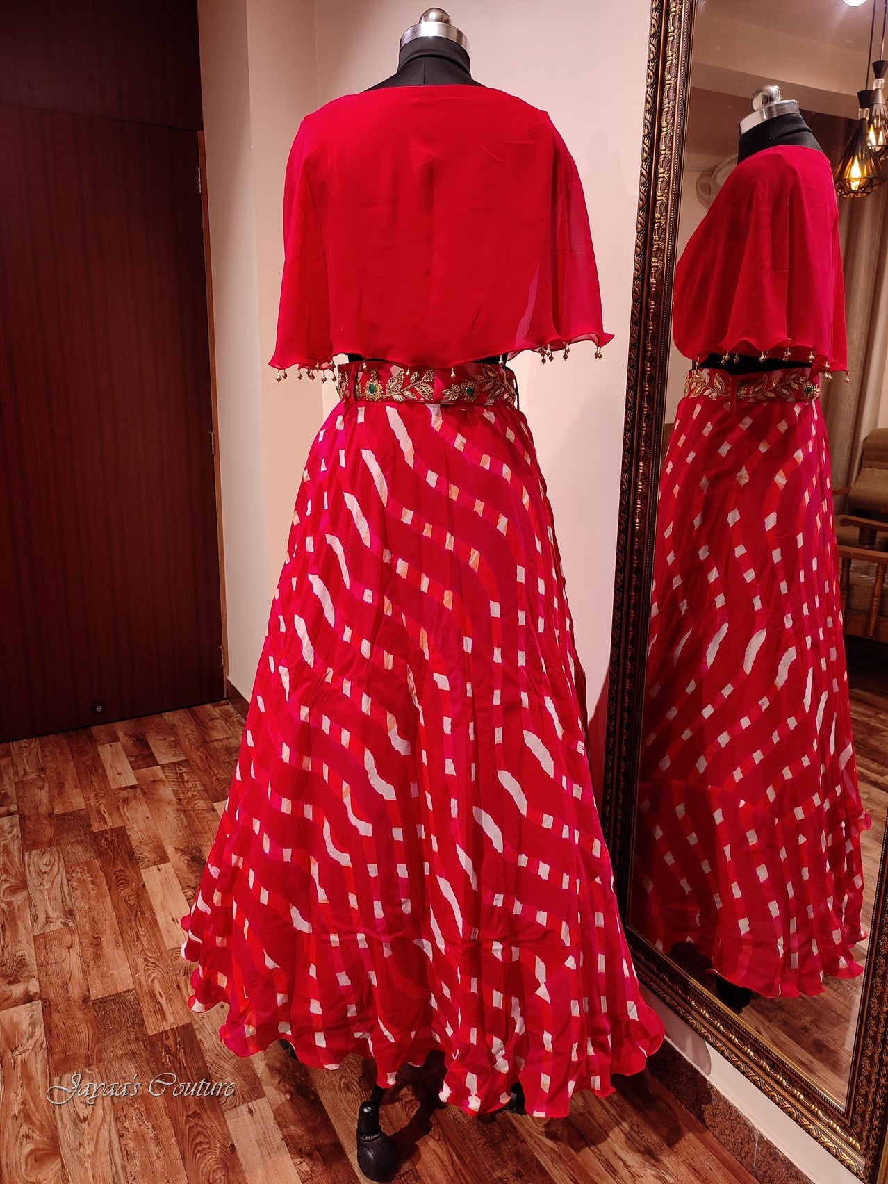 red Leheriya croptop with skirt