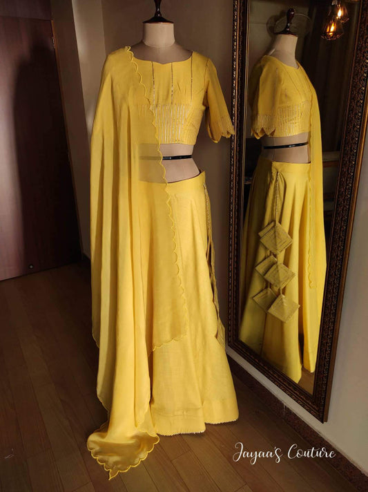 Mustard Yellow gotta patti Lehenga with organza Dupatta