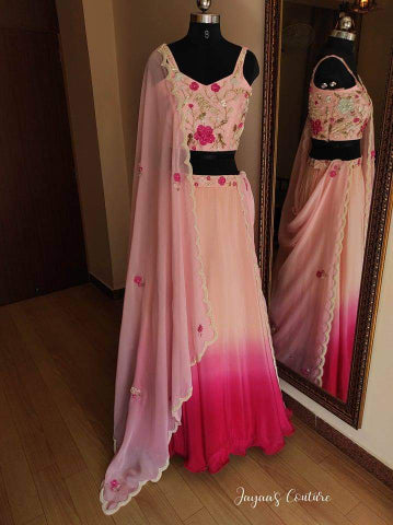 Ombre fusia pink lehenga set