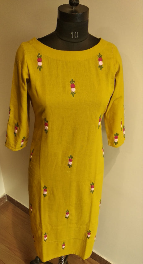 Mustard Yellow Embroidered kurta pants