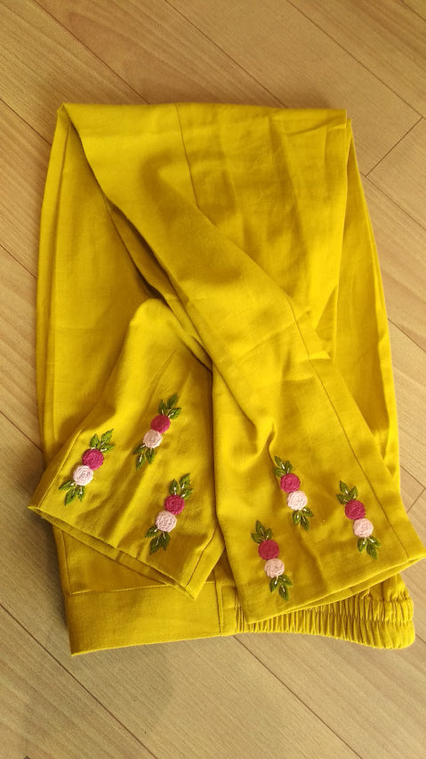 Mustard Yellow Embroidered kurta pants