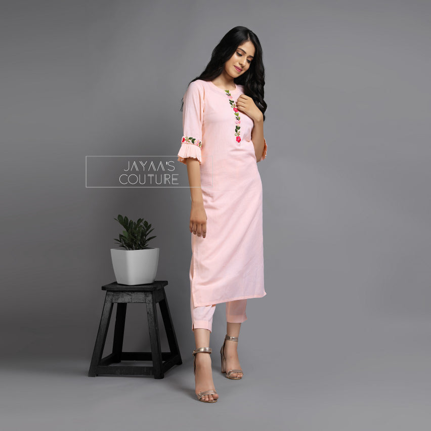 Pastel peach kurta pants