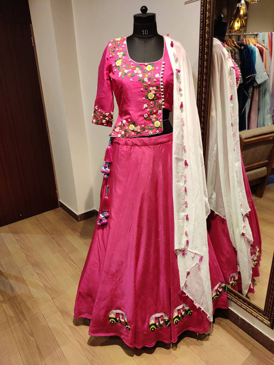 Hot Pink Lehenga blouse with Dupatta