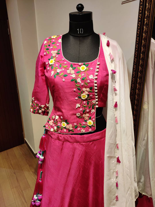 Hot Pink Lehenga blouse with Dupatta