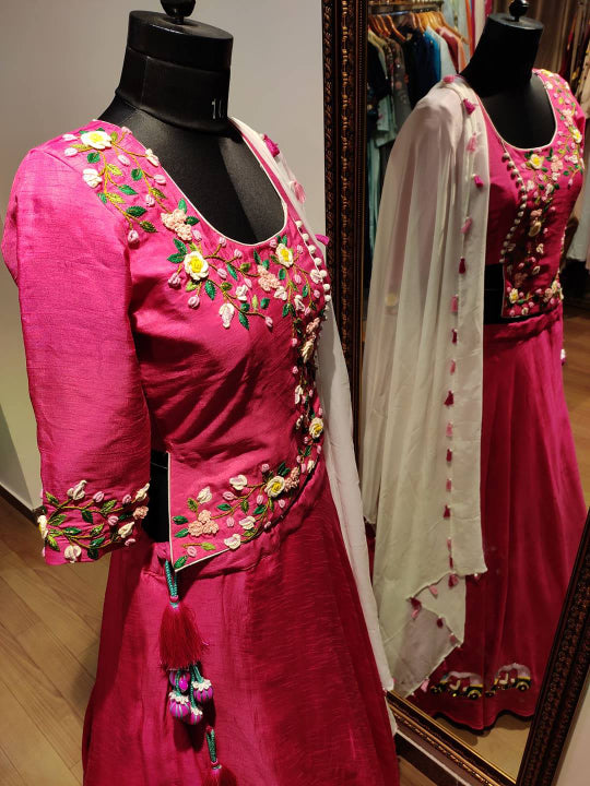 Hot Pink Lehenga blouse with Dupatta