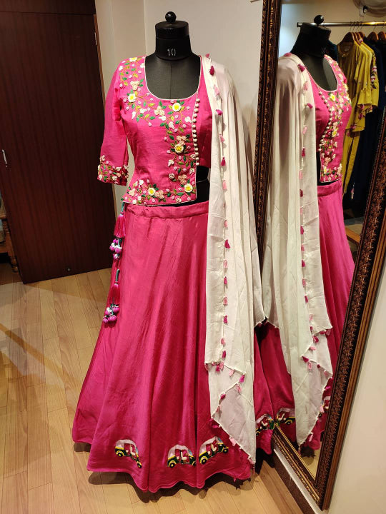 Hot Pink Lehenga blouse with Dupatta