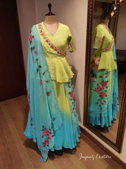 parrot green ombre shaded lehenga set