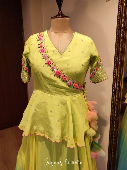 parrot green ombre shaded lehenga set