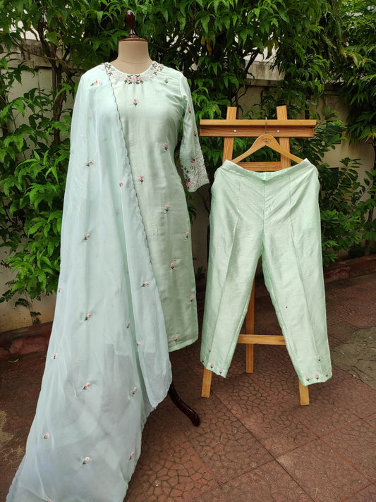 Pastel green kurta pant dupatta