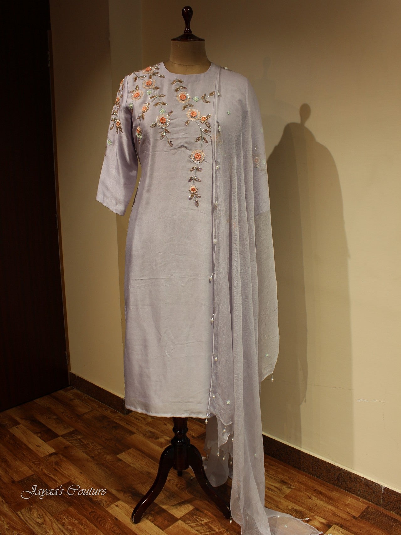 Pastel lavander kurta with pants and dupatta