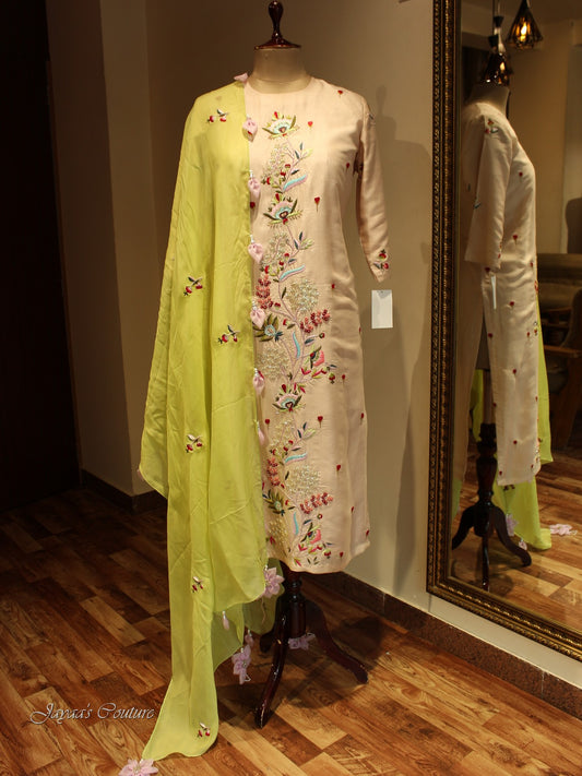 Peach kurta with pants and dupatta