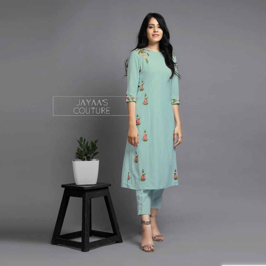 Pastel sea green kurta pants