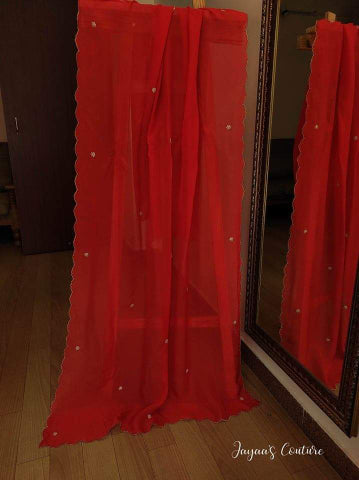 Red organza Embroidered Dupatta