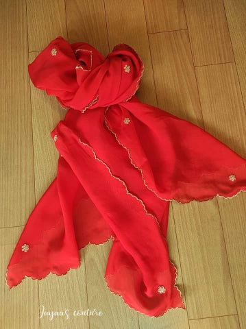 Red Embroidered Scalps Dupatta